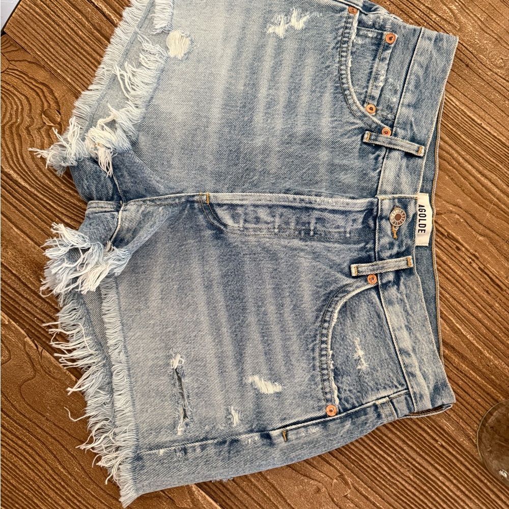 Agolde Women's Frayed Hem Jean Shorts - Light Blue